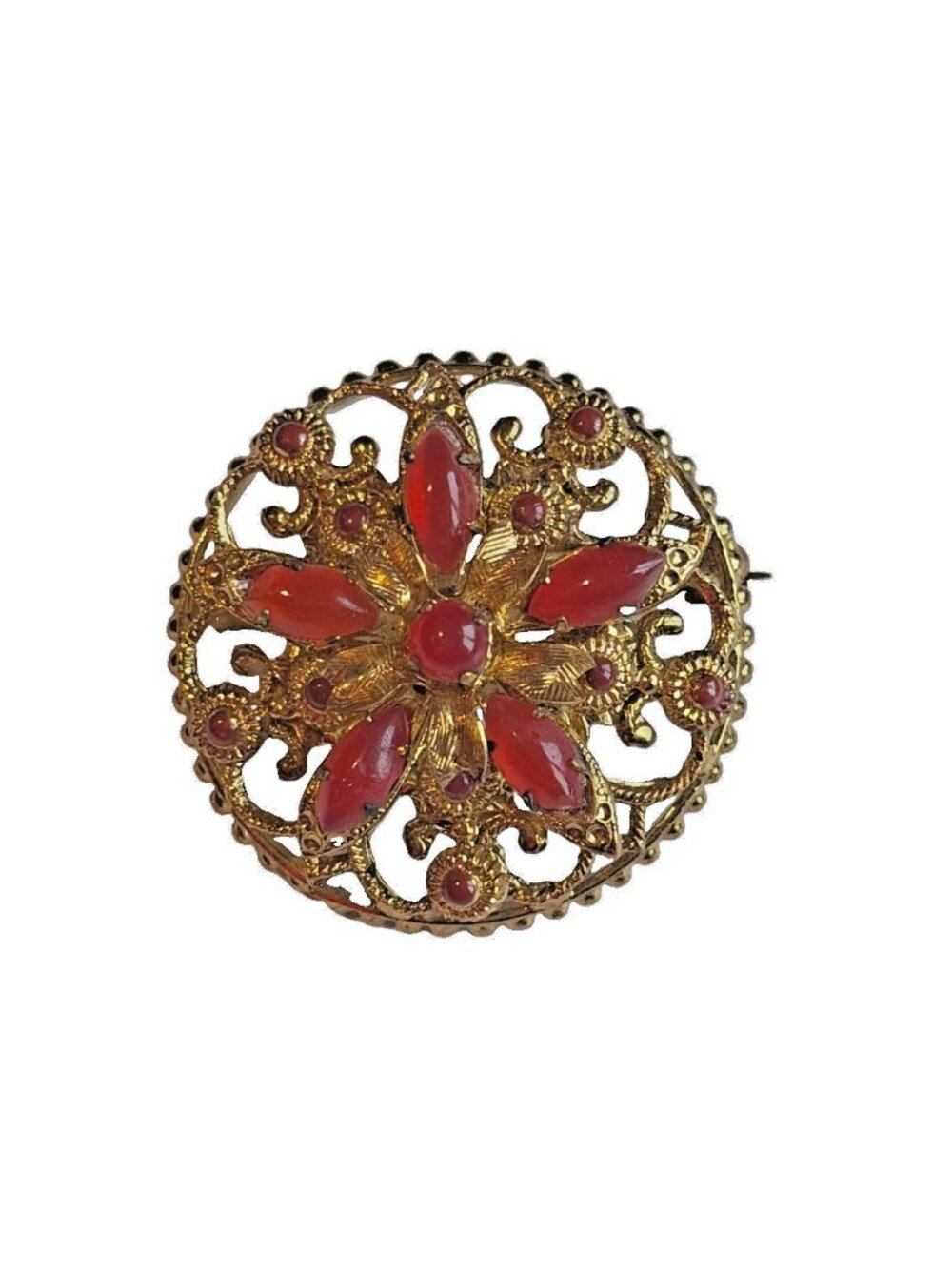 Vintage Austria Brooch Pin Baroque Gold Tone Rhinestone Open Scroll Work